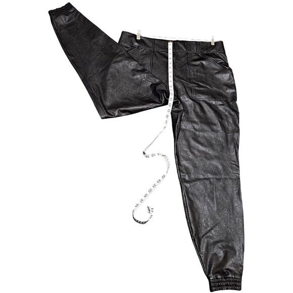 Nordstrom Faux Leather Jogger Pants 3X Noir Black Plus Size Women's Elastic Wais - Picture 5 of 10